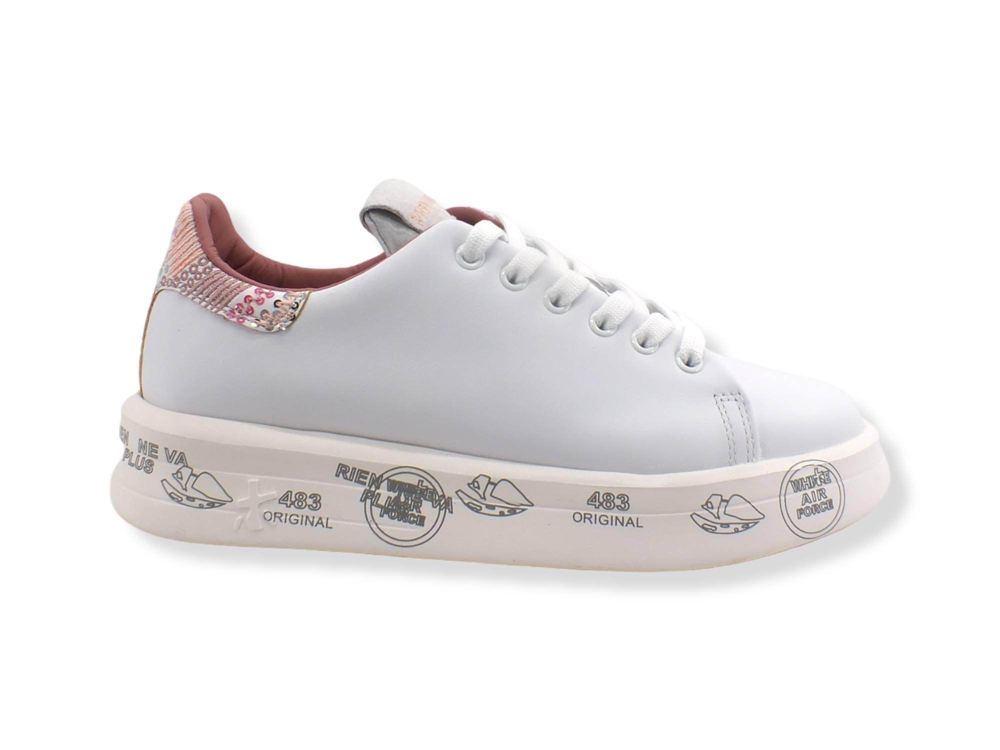 PREMIATA Platform Retro Paillettes Sneaker Donna White Rose BELLE5721 - Sandrini Calzature e Abbigliamento