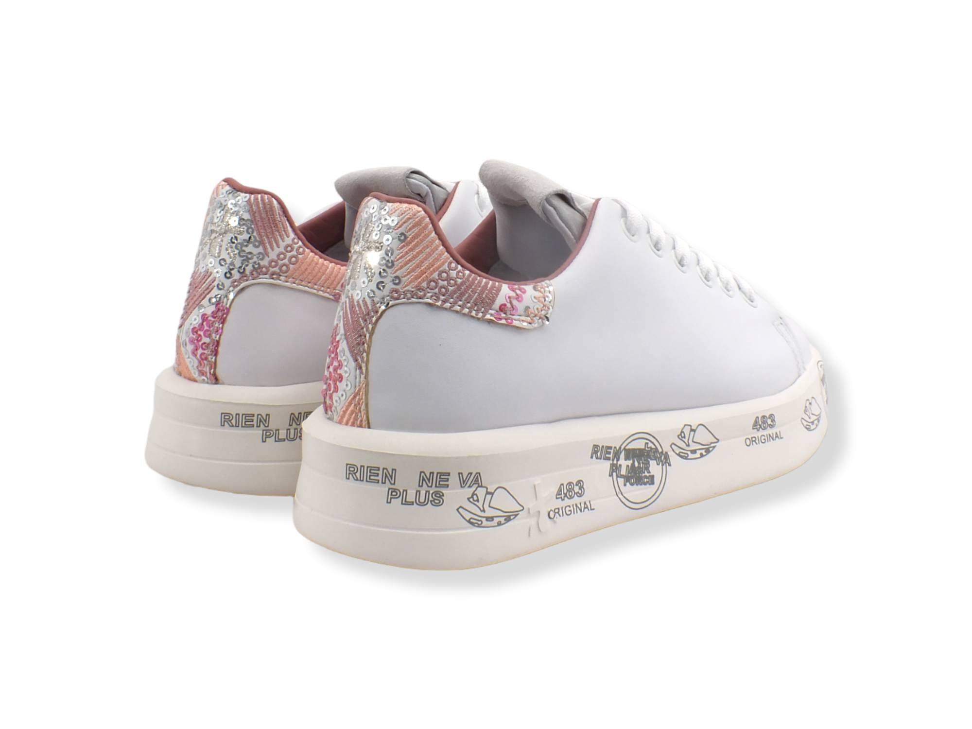 PREMIATA Platform Retro Paillettes Sneaker Donna White Rose BELLE5721 - Sandrini Calzature e Abbigliamento
