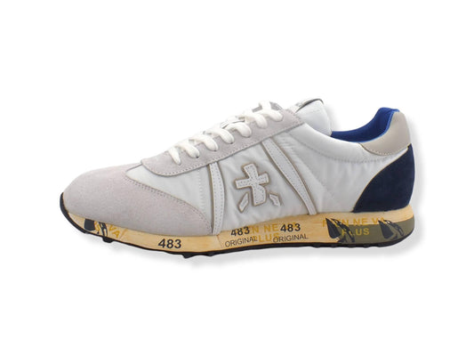 PREMIATA Running Suede Nylon Sneaker Uomo Cream White Blue LUCY5644 - Sandrini Calzature e Abbigliamento