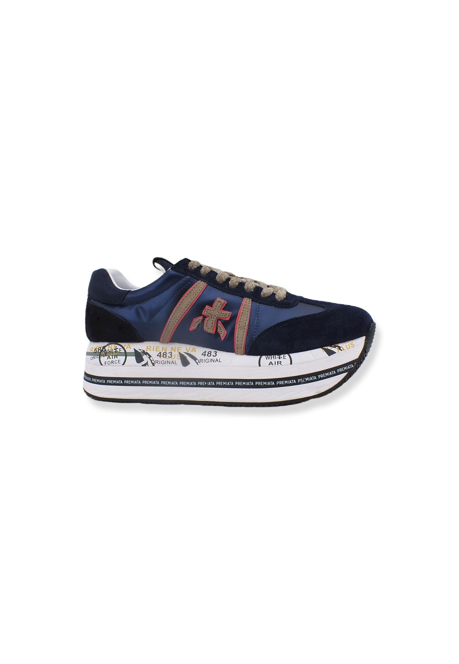 PREMIATA Sneaker Platform Running Donna Blu Navy Beige BETH5352 - Sandrini Calzature e Abbigliamento