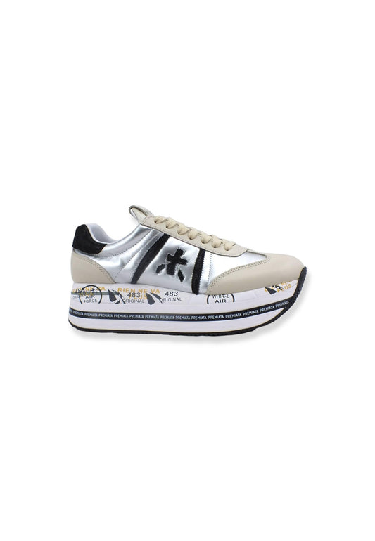PREMIATA Sneaker Platform Running Donna Lamè Beige Silver Black BETH6013 - Sandrini Calzature e Abbigliamento