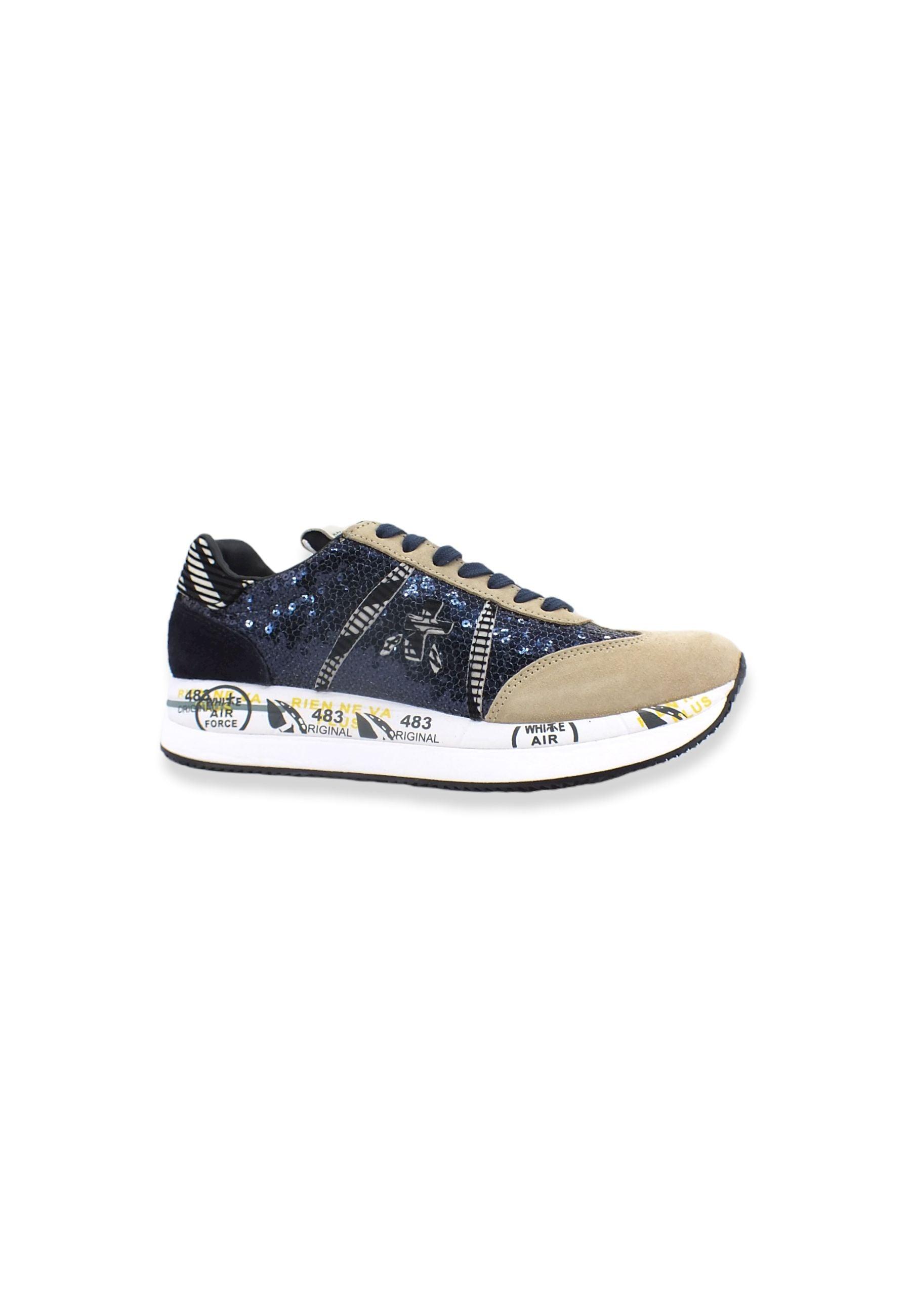 PREMIATA Sneaker Platform Running Paillettes Donna Beige Black CONNY5952 - Sandrini Calzature e Abbigliamento