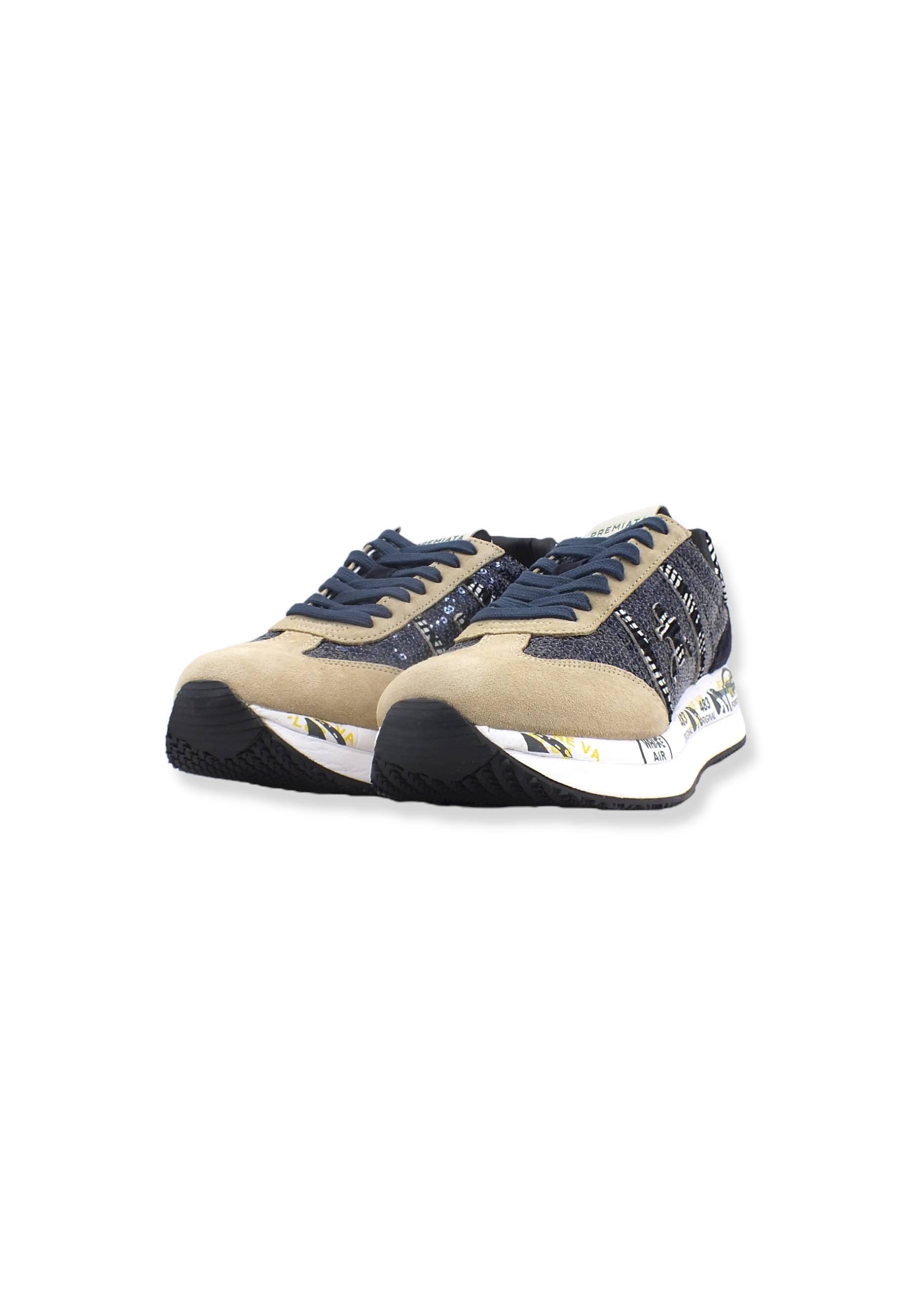 PREMIATA Sneaker Platform Running Paillettes Donna Beige Black CONNY5952 - Sandrini Calzature e Abbigliamento
