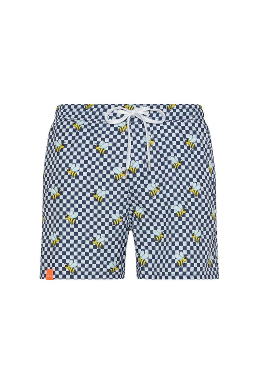 SUN68 Swim Pant Microcheck Api Costume Navy blue Bianco H31106 - Sandrini Calzature e Abbigliamento