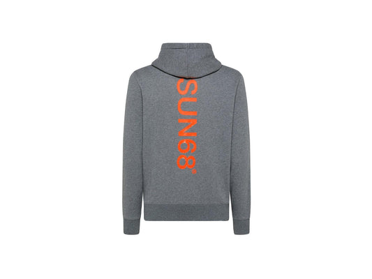SUN68 Felpa Cappuccio Logo Fluo Grigio Medio F41117 - Sandrini Calzature e Abbigliamento