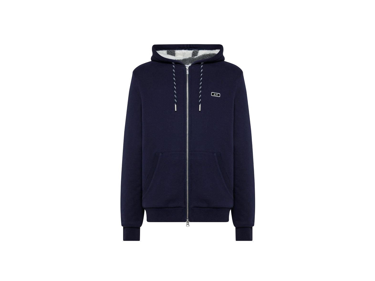 SUN68 Felpa Zip Cappuccio Interno Bear Navy Blue F41119 - Sandrini Calzature e Abbigliamento