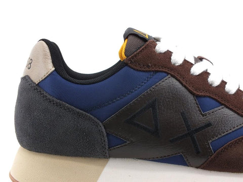 SUN68 Jaky Colors Sneaker Suede Logo Navy Blue Marrone Z41112 - Sandrini Calzature e Abbigliamento