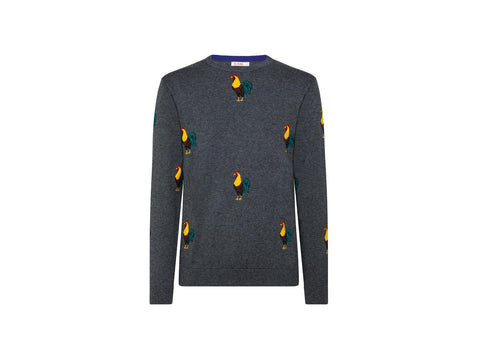 SUN68 Maglione Girocollo Fantasia Gallo Grigio Scuro K41115 - Sandrini Calzature e Abbigliamento