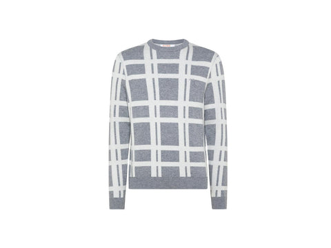 SUN68 Maglione Girocollo Fantasia Geometrica Grigio Chiaro K41136 - Sandrini Calzature e Abbigliamento