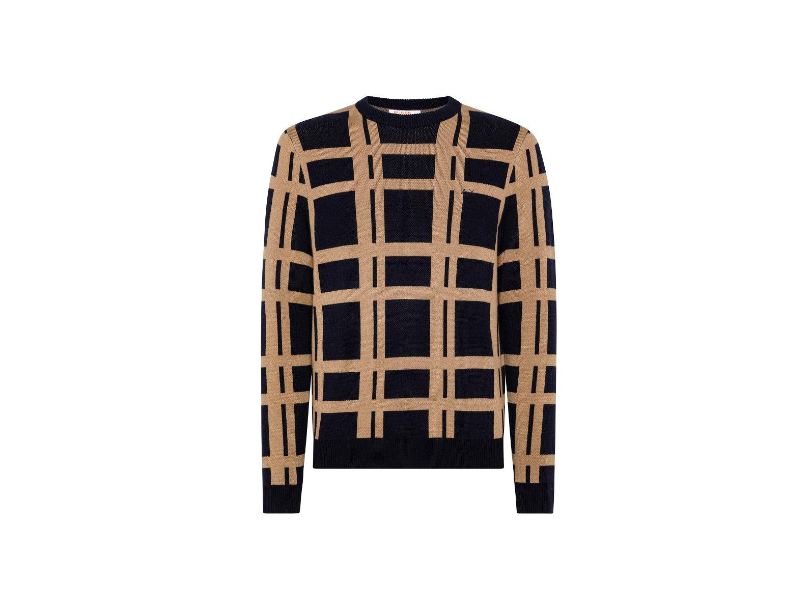 SUN68 Maglione Girocollo Fantasia Geometrica Navy Blue K41136 - Sandrini Calzature e Abbigliamento