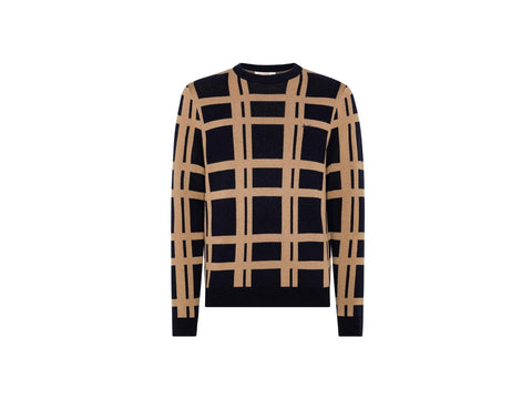 SUN68 Maglione Girocollo Fantasia Geometrica Navy Blue K41136 - Sandrini Calzature e Abbigliamento