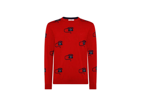 SUN68 Maglione Girocollo Fantasia Telefono Rosso Fuoco K41115 - Sandrini Calzature e Abbigliamento