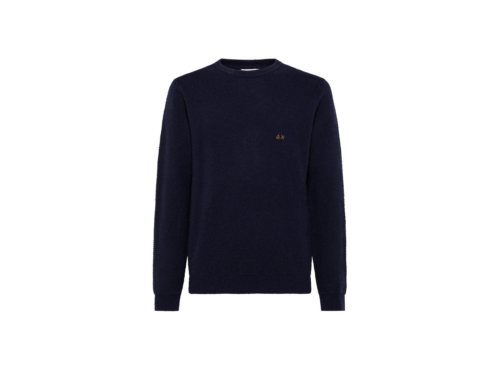 SUN68 Maglione Girocollo Lavorazione Grano di Riso Navy Blu K41117 - Sandrini Calzature e Abbigliamento