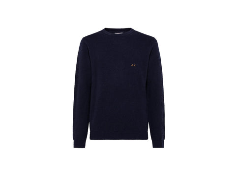 SUN68 Maglione Girocollo Lavorazione Grano di Riso Navy Blu K41117 - Sandrini Calzature e Abbigliamento