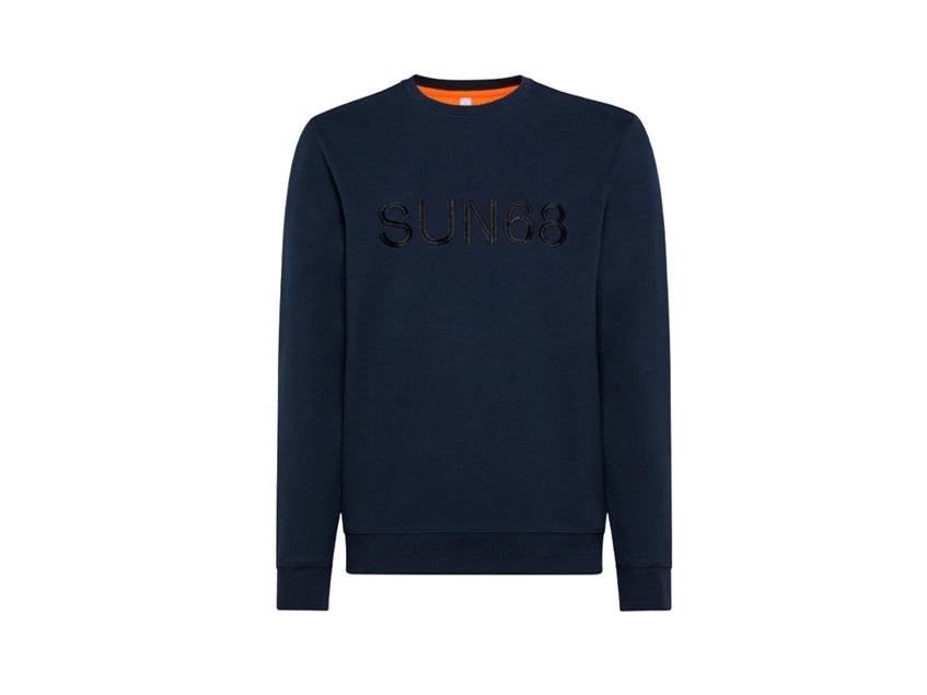 SUN68 Maglione Girocollo Logo Velluto Navy Blue K41116 - Sandrini Calzature e Abbigliamento