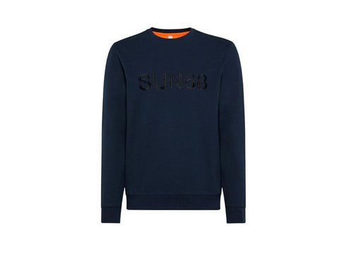 SUN68 Maglione Girocollo Logo Velluto Navy Blue K41116 - Sandrini Calzature e Abbigliamento