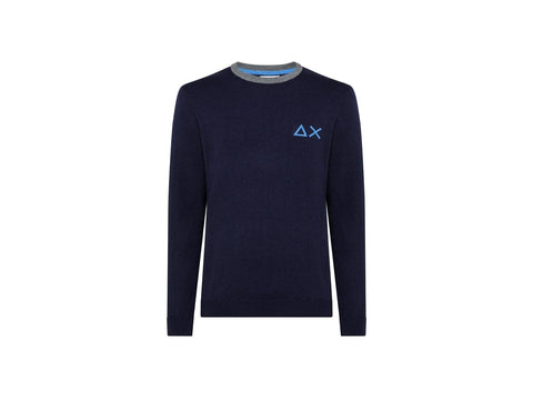 SUN68 Maglione Girocollo Manica Bicolor Navy Blue K41112 - Sandrini Calzature e Abbigliamento