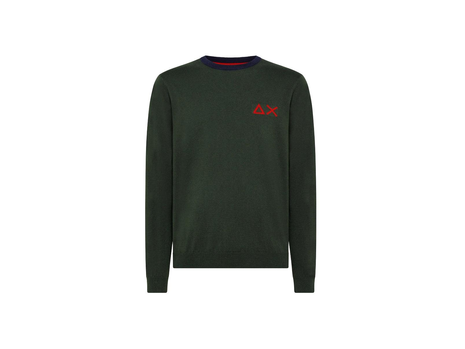 SUN68 Maglione Girocollo Manica Bicolor Verde Militare K41112 - Sandrini Calzature e Abbigliamento