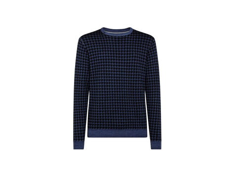 SUN68 Maglione Girocollo Pied De Poule Navy Blue K41130 - Sandrini Calzature e Abbigliamento