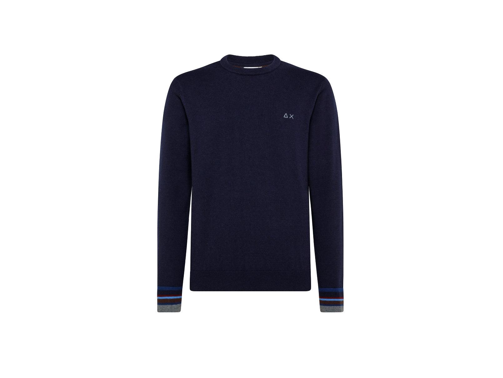 SUN68 Maglione Girocollo Polsini Righe Navy Blue K41145 - Sandrini Calzature e Abbigliamento