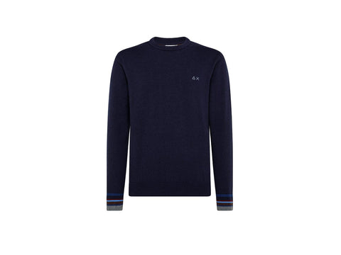 SUN68 Maglione Girocollo Polsini Righe Navy Blue K41145 - Sandrini Calzature e Abbigliamento