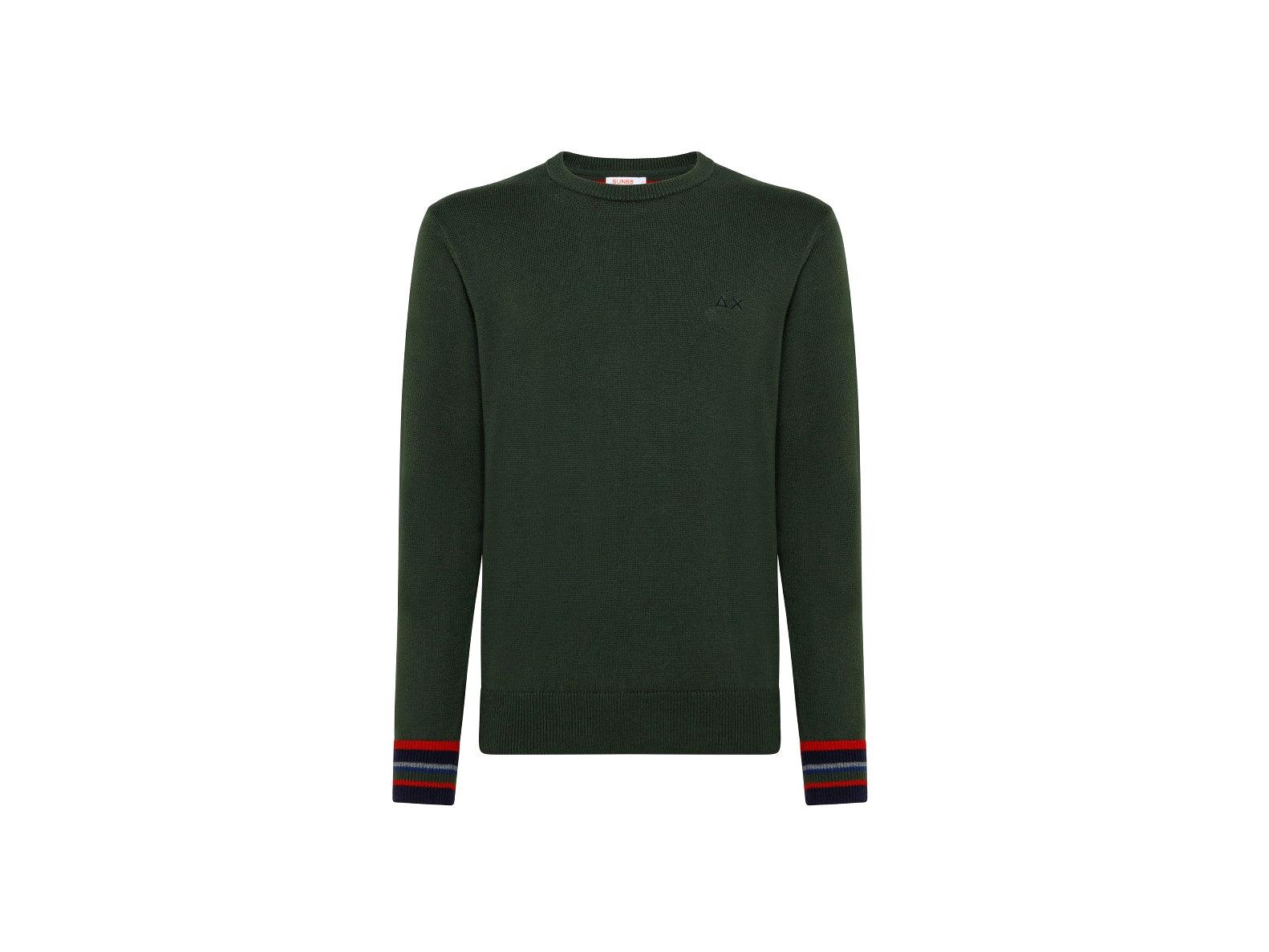 SUN68 Maglione Girocollo Polsini Righe Verde Militare K41145 - Sandrini Calzature e Abbigliamento