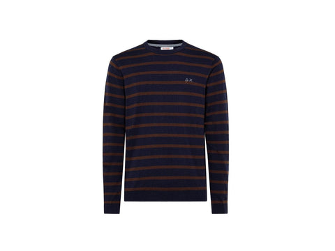 SUN68 Maglione Girocollo Righe Logo Navy Blue Biscotto K41144 - Sandrini Calzature e Abbigliamento