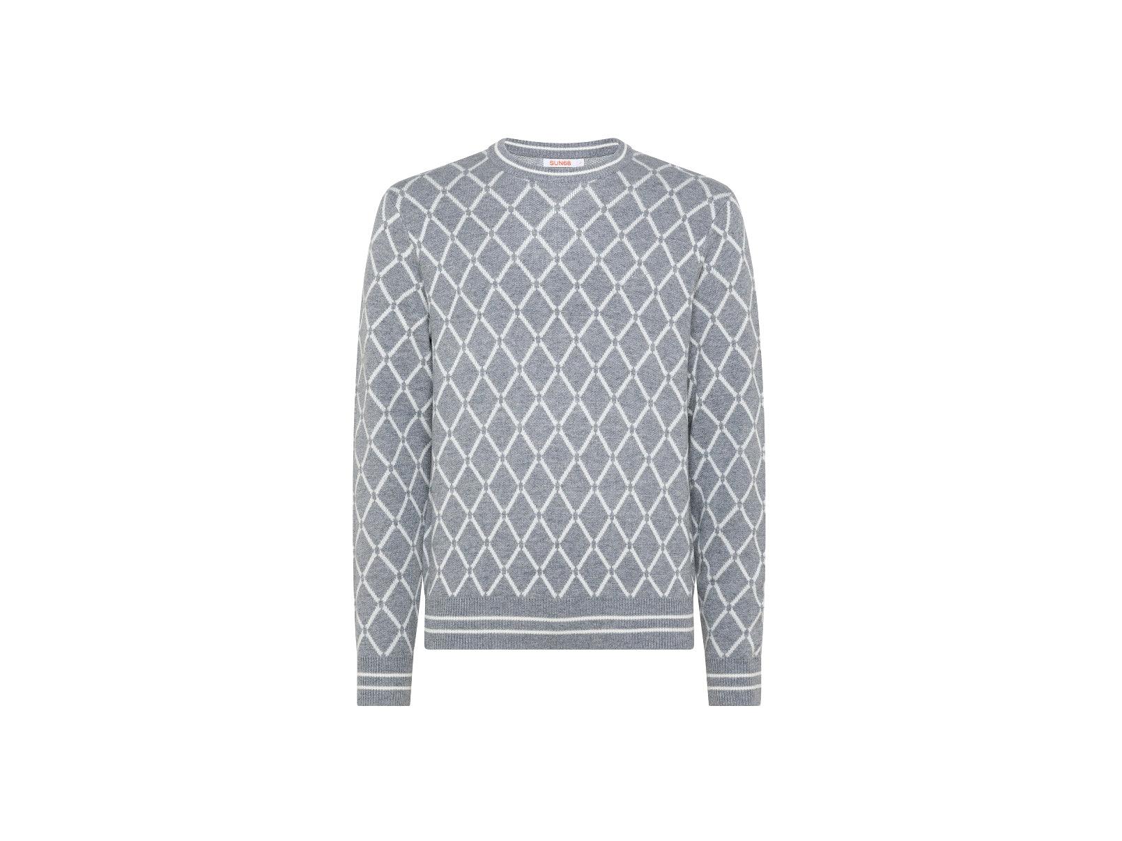SUN68 Maglione Girocollo Rombi Logo Grigio Chiaro K41138 - Sandrini Calzature e Abbigliamento