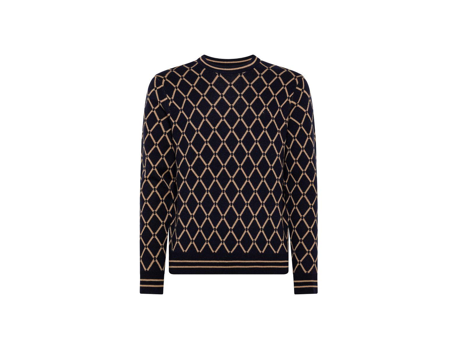 SUN68 Maglione Girocollo Rombi Logo Navy Blue Biscotto K41138 - Sandrini Calzature e Abbigliamento