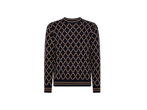 SUN68 Maglione Girocollo Rombi Logo Navy Blue Biscotto K41138 - Sandrini Calzature e Abbigliamento