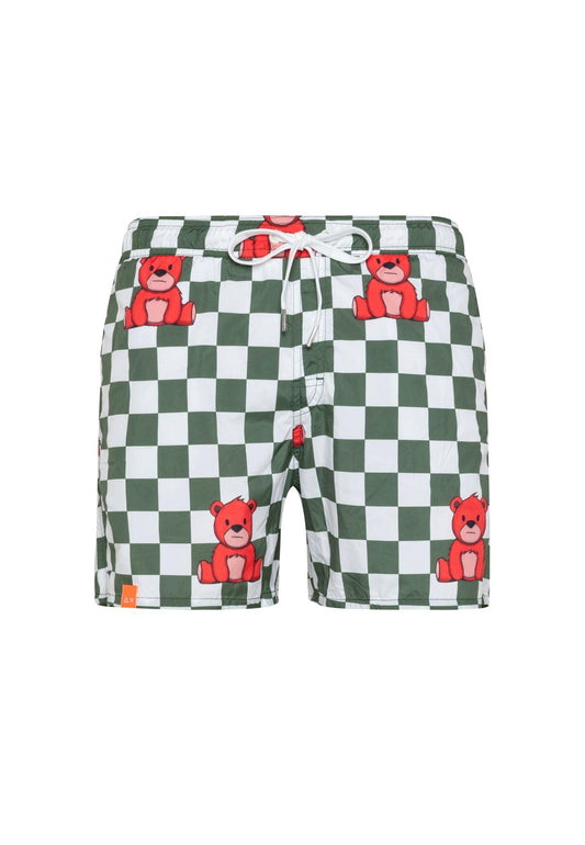 SUN68 Swim Pant Microcheck Teddy Orsetti Costume Verde Militare H31106 - Sandrini Calzature e Abbigliamento
