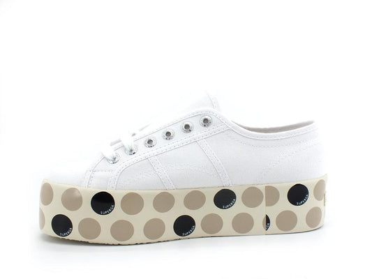 SUPERGA 2790 Logo Polkadots Sneaker Platform White Beige Black S31163W - Sandrini Calzature e Abbigliamento