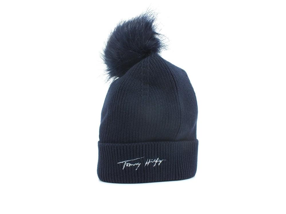 TOMMY HILFIGER Berretta Pom Pom Risvolto Blu AW0AW010996 - Sandrini Calzature e Abbigliamento