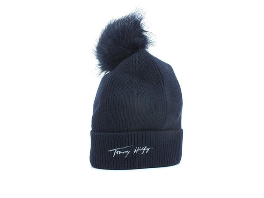 TOMMY HILFIGER Berretta Pom Pom Risvolto Blu AW0AW010996 - Sandrini Calzature e Abbigliamento