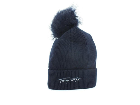TOMMY HILFIGER Berretta Pom Pom Risvolto Blu AW0AW010996 - Sandrini Calzature e Abbigliamento