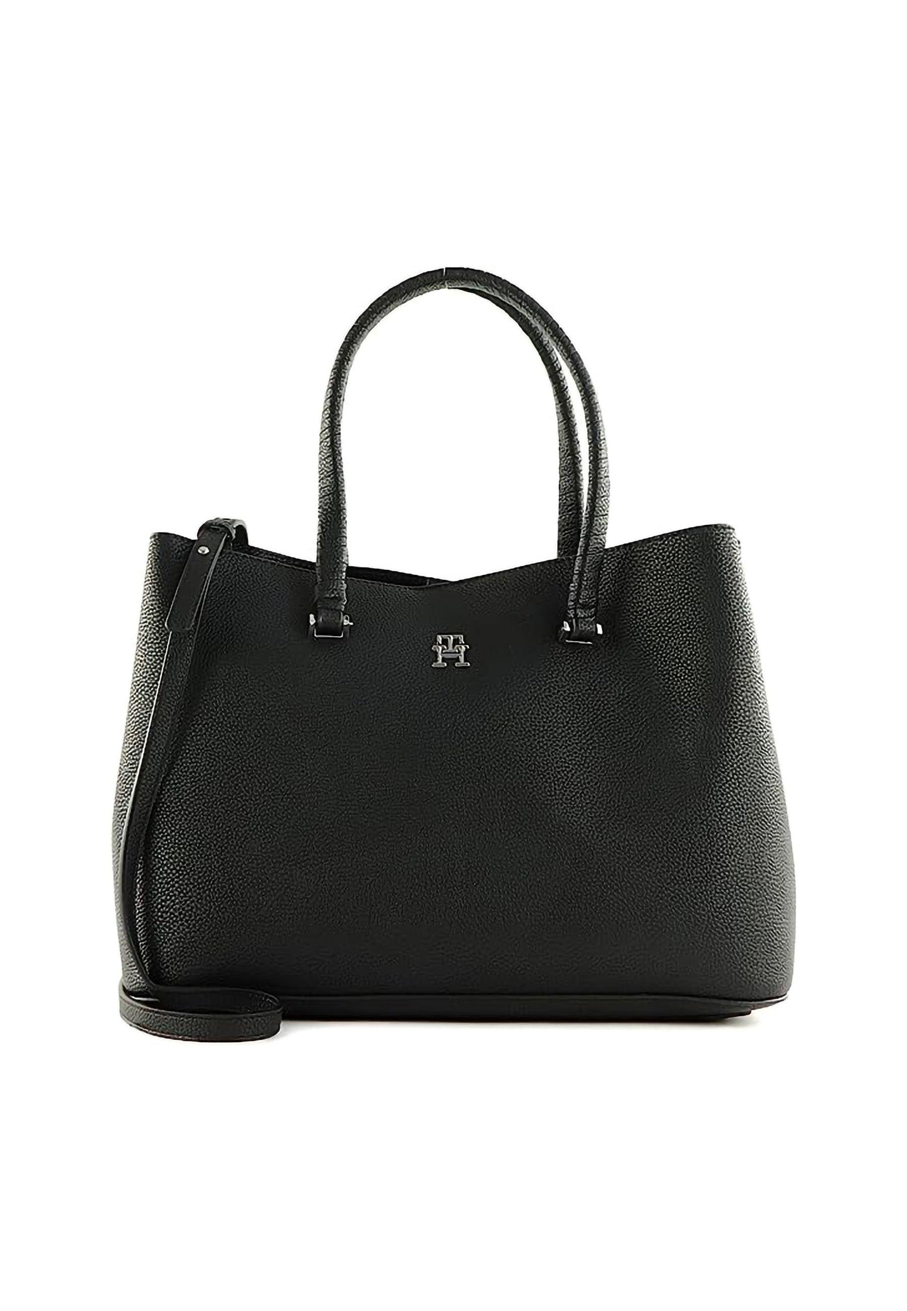 TOMMY HILFIGER Emblem Satchel Borsa Black AW0AW14860 - Sandrini Calzature e Abbigliamento