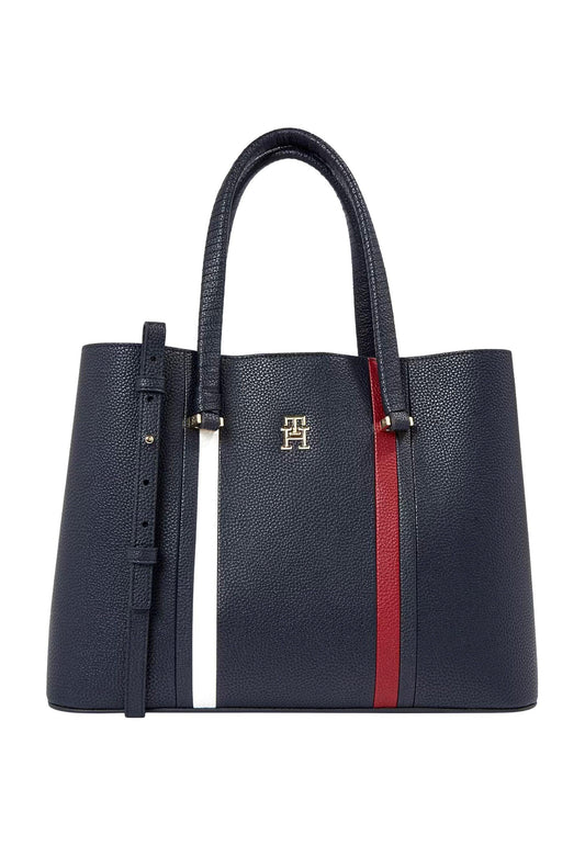 TOMMY HILFIGER Emblem Satchel Borsa Space Blue AW0AW15117 - Sandrini Calzature e Abbigliamento