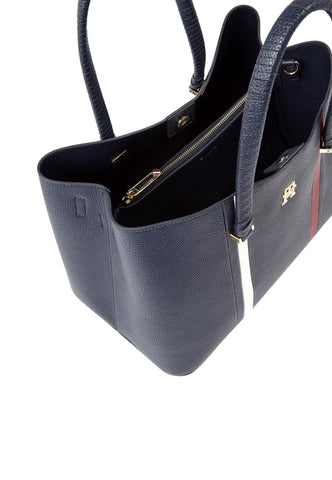 TOMMY HILFIGER Emblem Satchel Borsa Space Blue AW0AW15117 - Sandrini Calzature e Abbigliamento