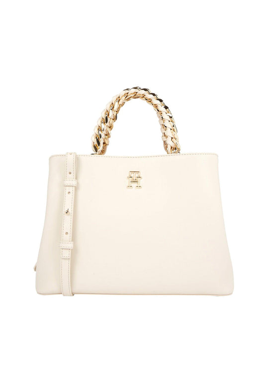 TOMMY HILFIGER Feminine Medium Satchel Beige Sugarcane AW0AW14870 - Sandrini Calzature e Abbigliamento