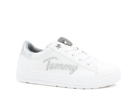 TOMMY HILFIGER Sneaker Bambina Lacci White Silver T3A4-31024 - Sandrini Calzature e Abbigliamento