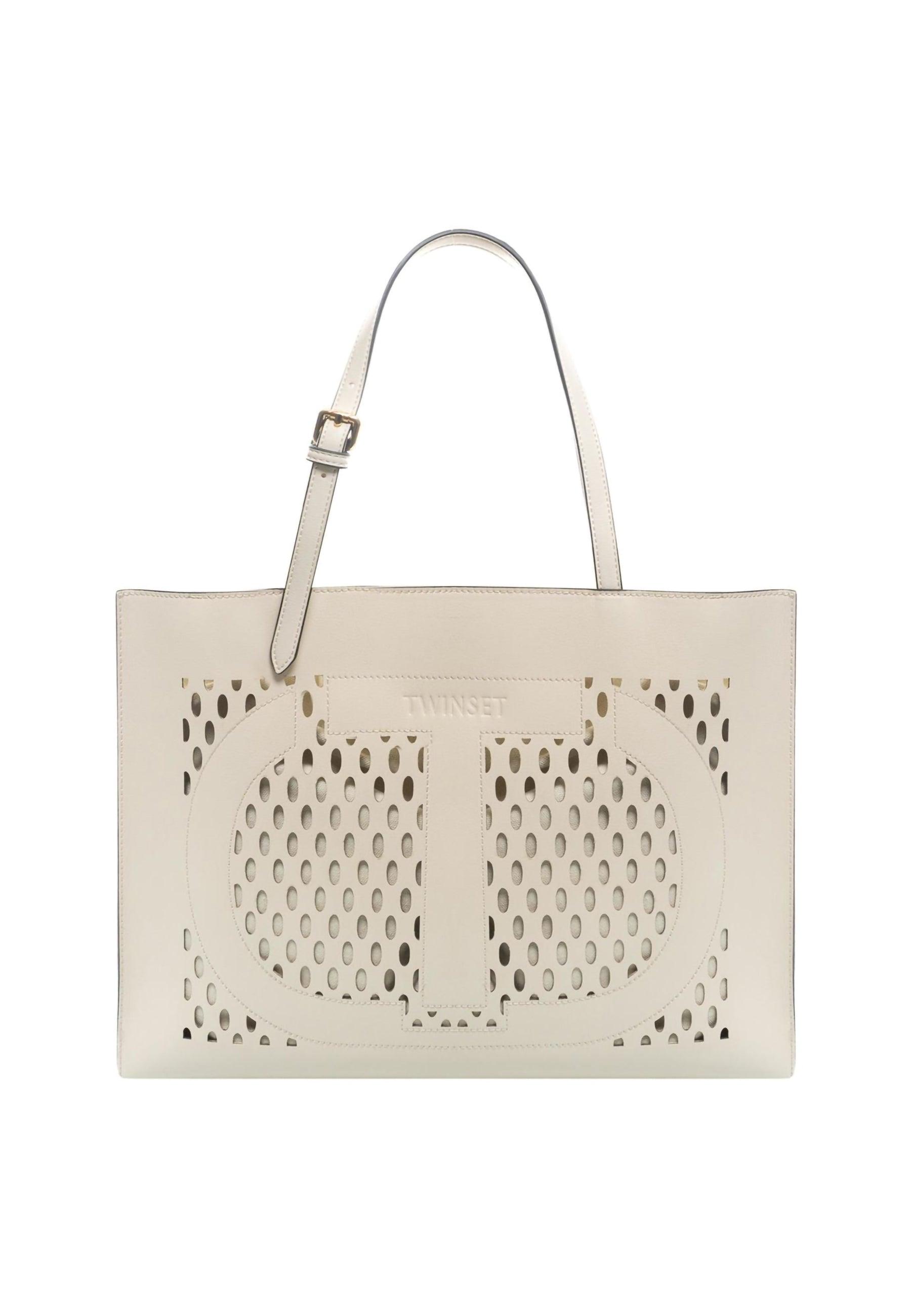 TWINSET Borsa Shopper Traforata Avorio 231TD8170 - Sandrini Calzature e Abbigliamento