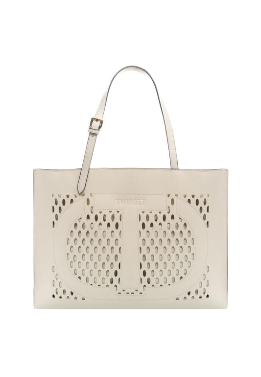 TWINSET Borsa Shopper Traforata Avorio 231TD8170 - Sandrini Calzature e Abbigliamento