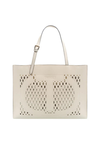 TWINSET Borsa Shopper Traforata Avorio 231TD8170 - Sandrini Calzature e Abbigliamento