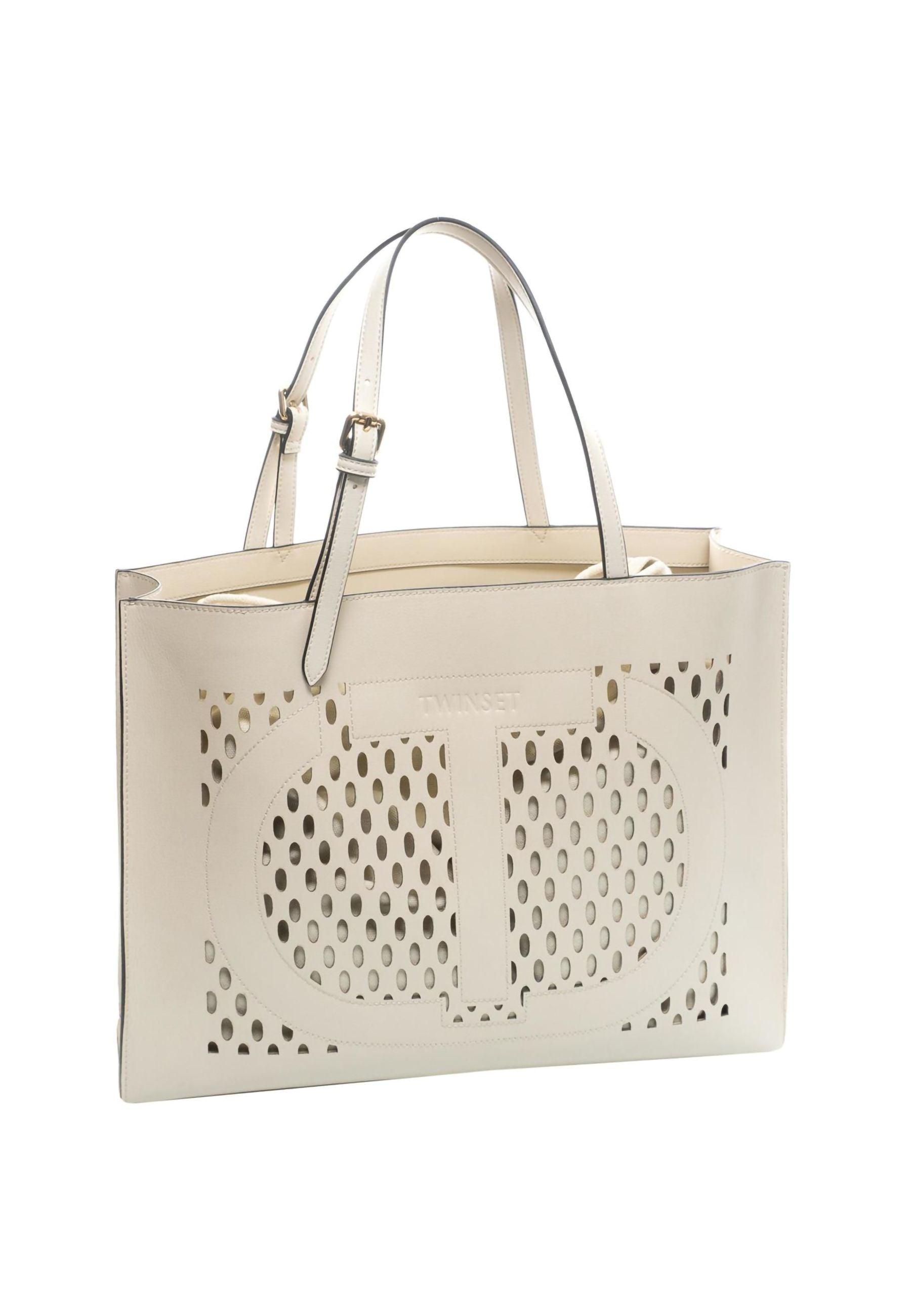 TWINSET Borsa Shopper Traforata Avorio 231TD8170 - Sandrini Calzature e Abbigliamento