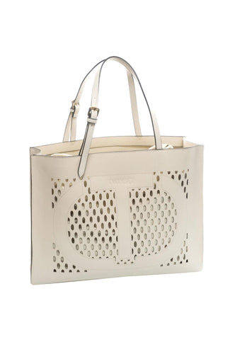 TWINSET Borsa Shopper Traforata Avorio 231TD8170 - Sandrini Calzature e Abbigliamento