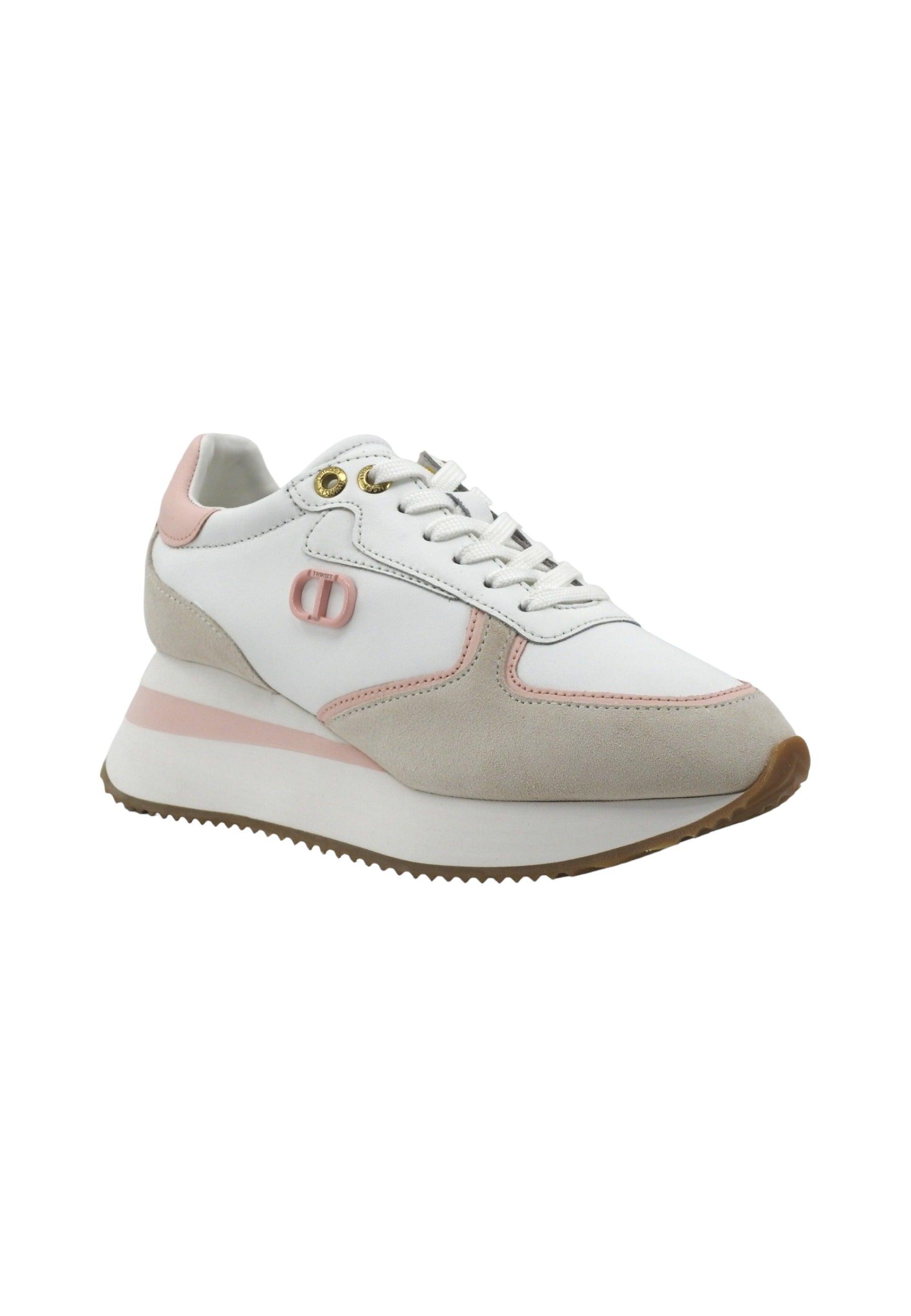 TWINSET Sneaker Donna Platform Bianco Ottico Cupcake Pink 241TC080 - Sandrini Calzature e Abbigliamento