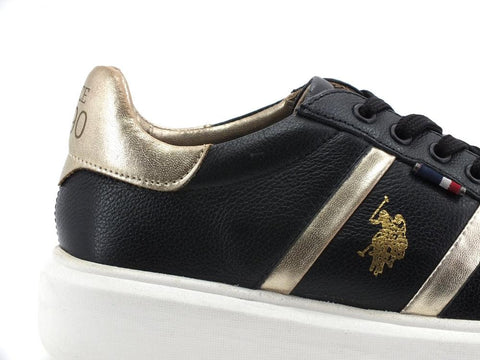 U.S. POLO Sneaker Leather Black Gold CARDI001 - Sandrini Calzature e Abbigliamento
