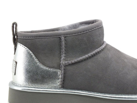 UGG W Classic Ultra Mini Shine Stivaletto Pelo Frisco Fog W1123634 - Sandrini Calzature e Abbigliamento