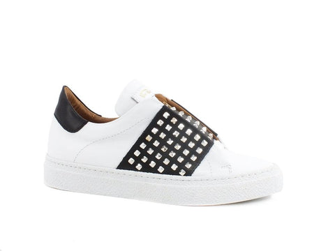 VIA ROMA 15 Saint Barth Sneaker Fascia Borchie Bianco Nero 3171 - Sandrini Calzature e Abbigliamento