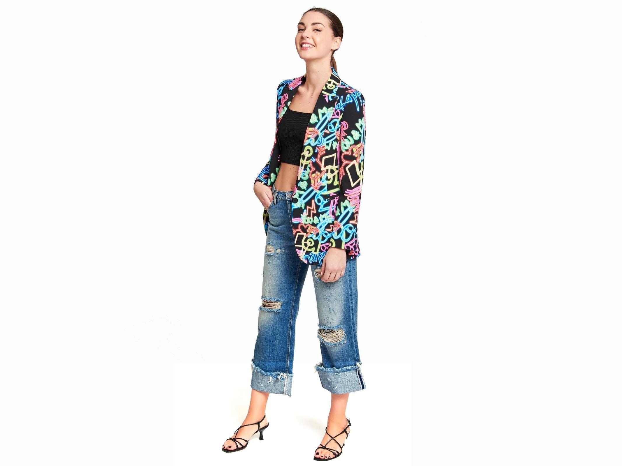 VICOLO Blazer Fantasia Neon Donna Nero Multicolor TH0604 - Sandrini Calzature e Abbigliamento